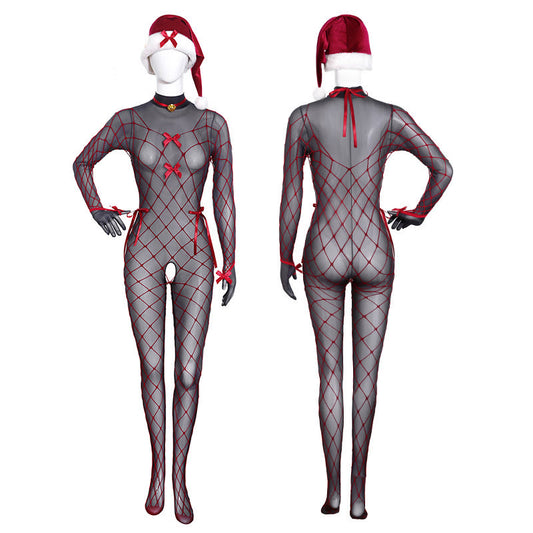 Christmas See-through Hollow Out Jumpsuit Lingerie Set