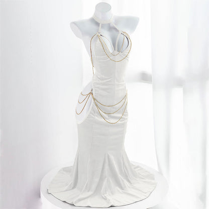Hollow Fishtail Chain Sexy Dress⁠ Backless Out Halter