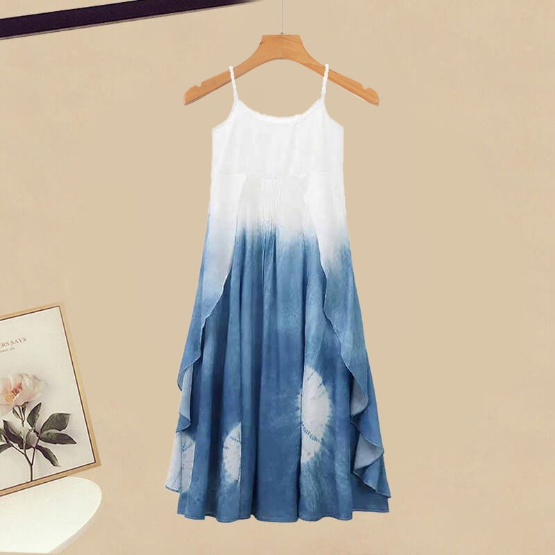 Out Slip Dress Cardigan Two Set Color Pieces Block Gradient Hollow