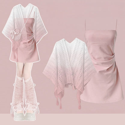 Set Two Slip Gradient Dress Pieces Cardigan