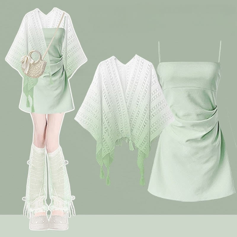 Set Two Slip Gradient Dress Pieces Cardigan