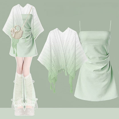 Set Two Slip Gradient Dress Pieces Cardigan