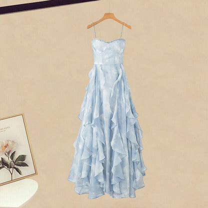 Dress Slip Pieces Gradient Two Set Flounce Cardigan