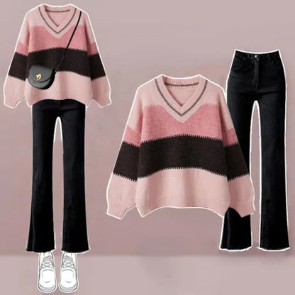 Two Stripe Colorblock Sweater Pieces Casual Pants