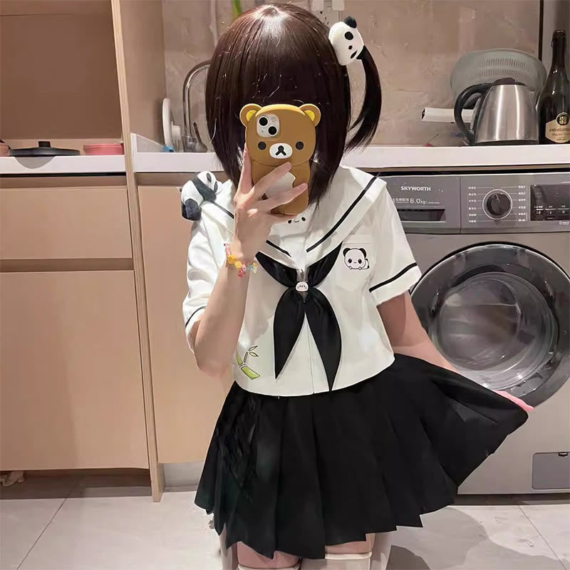 JK Tie Uniform Collar Panda Top Skirt Set Pleated Sailor