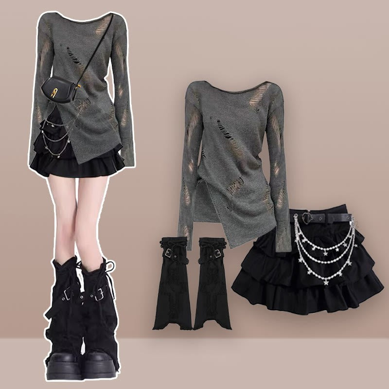 Cami Hollow Pieces Skirt Set Four Out Belt Leg Gaiters Top