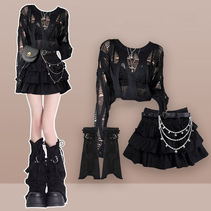 Pieces Belt Leg Four Top Out Cami Hollow Skirt Gaiters Set