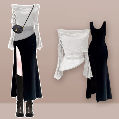 Slip Pieces Set Top The Shoulder Two Dress Off