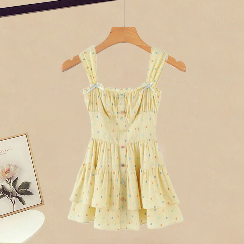 Polka Two-Piece Dress Two Set Fake Dots Top Pieces Slip