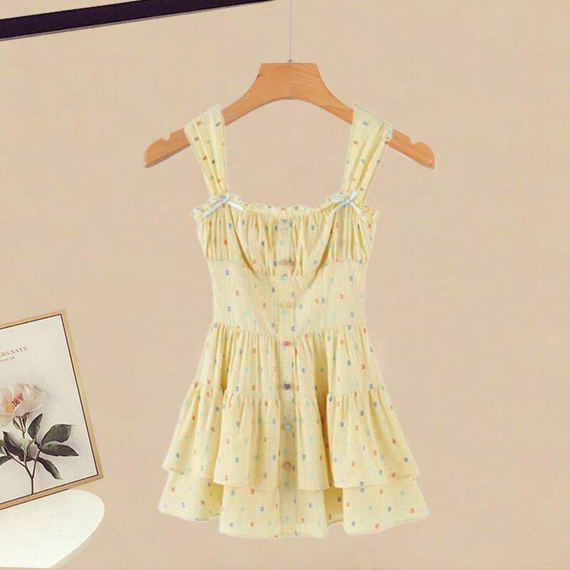 Polka Two-Piece Dress Two Set Fake Dots Top Pieces Slip