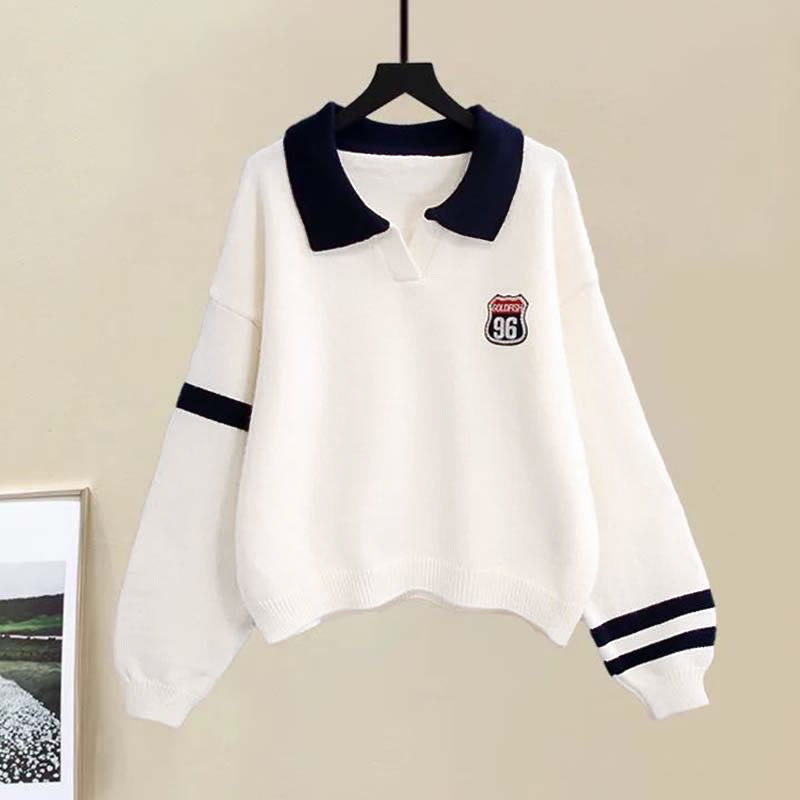 Lapel Pants Stripe Two Sweater Casual Chic Pieces