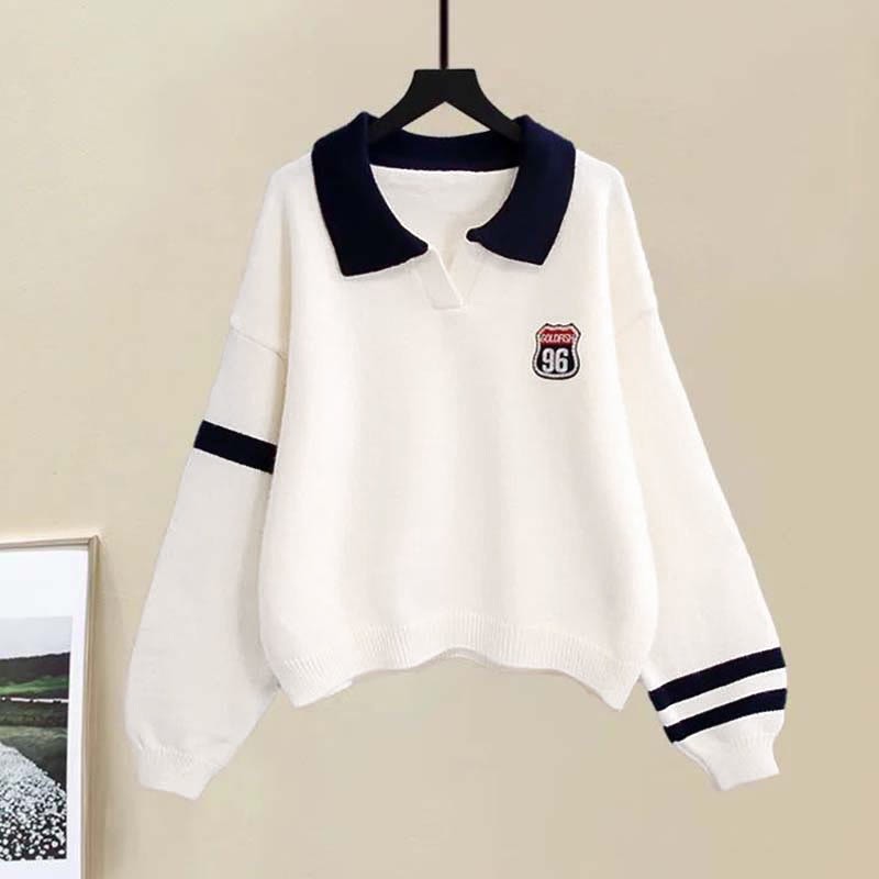 Lapel Pants Stripe Two Sweater Casual Chic Pieces