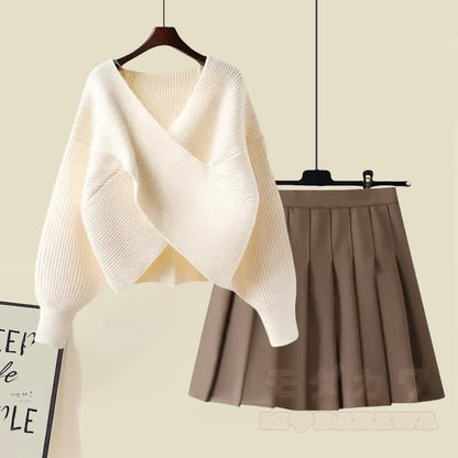 Skirt Sweater Knit Pleated Cross