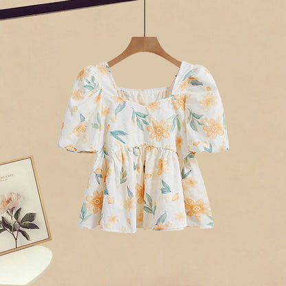 Blouse Two Bubble Print Set Skirt Pieces Floral