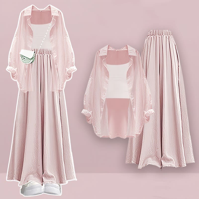 Pure Wide Top Pieces Cardigan Set Pantskirt Three Color Leg Crop