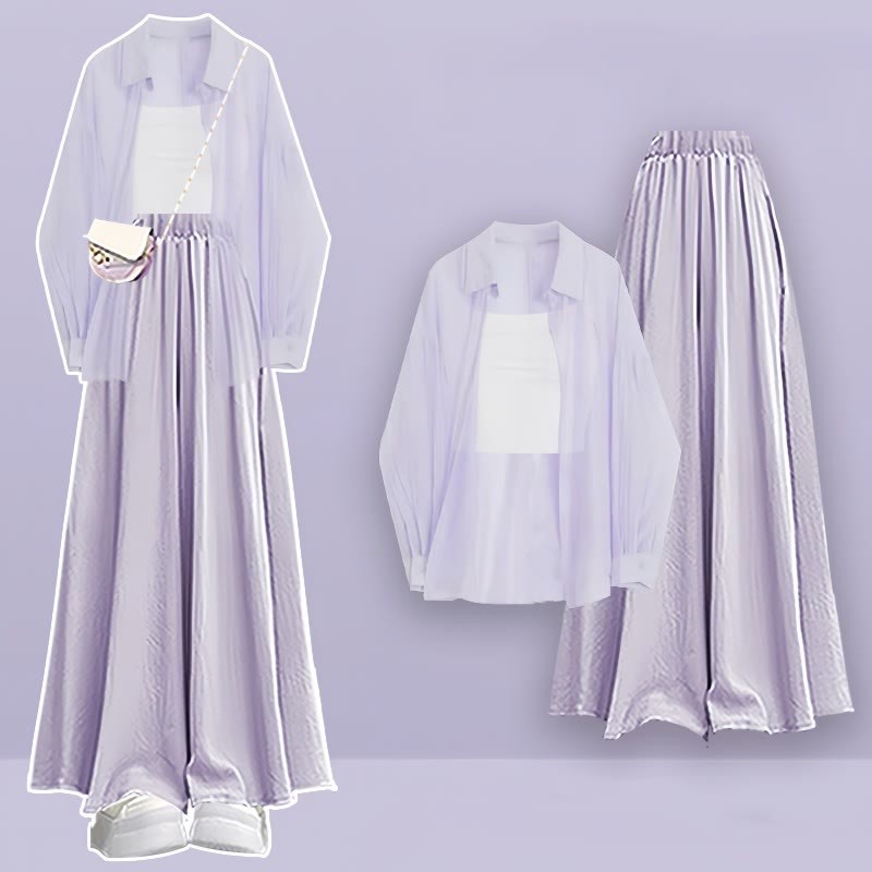 Pure Wide Top Pieces Cardigan Set Pantskirt Three Color Leg Crop