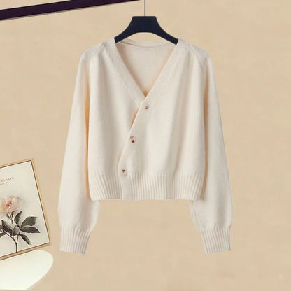 Two Set V-neck Pants Leg Cardigan Wide Knit Pieces