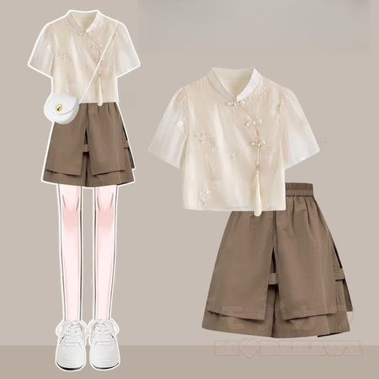 Tassels Set Loose Two Buckle Pieces Top Shorts Vintage