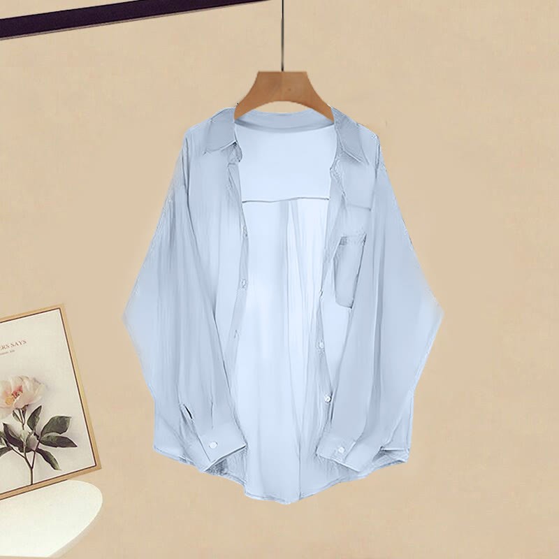 Three Crop Pieces Loose Top Pants Shirt Set