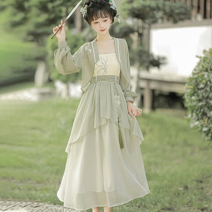 Sweet Orchid Embroidery Cardigan Slip Dress