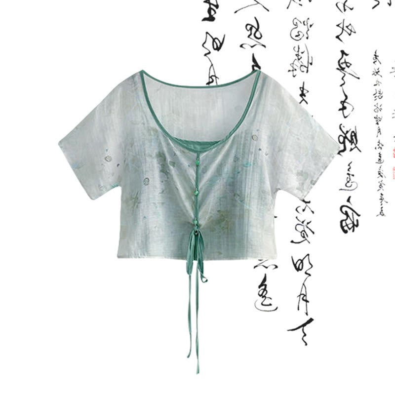 Cami Top Cardigan Wide Lace-up Vintage Leg Pants