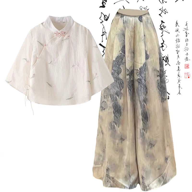 Buckle Shirt Wide Vintage Pants Leg