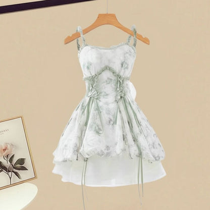 Slip Floral Dress Cardigan Gradient Set Print Two Pieces