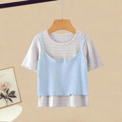 Pantskirt Pieces Top Fake Two Set Two-Piece Plaid