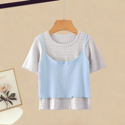 Pantskirt Pieces Top Fake Two Set Two-Piece Plaid