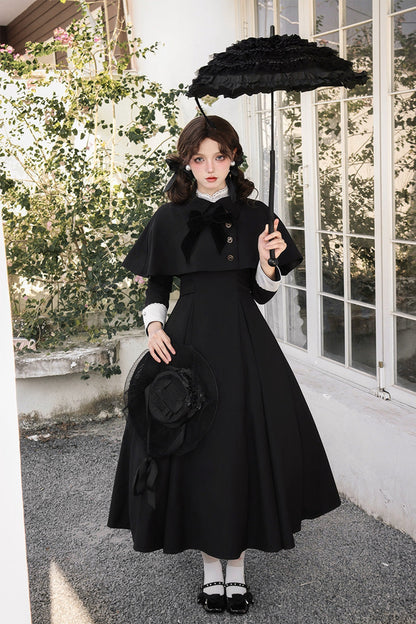 Stand Collar Bow-Trimmed Elegant Gothic OP Dress