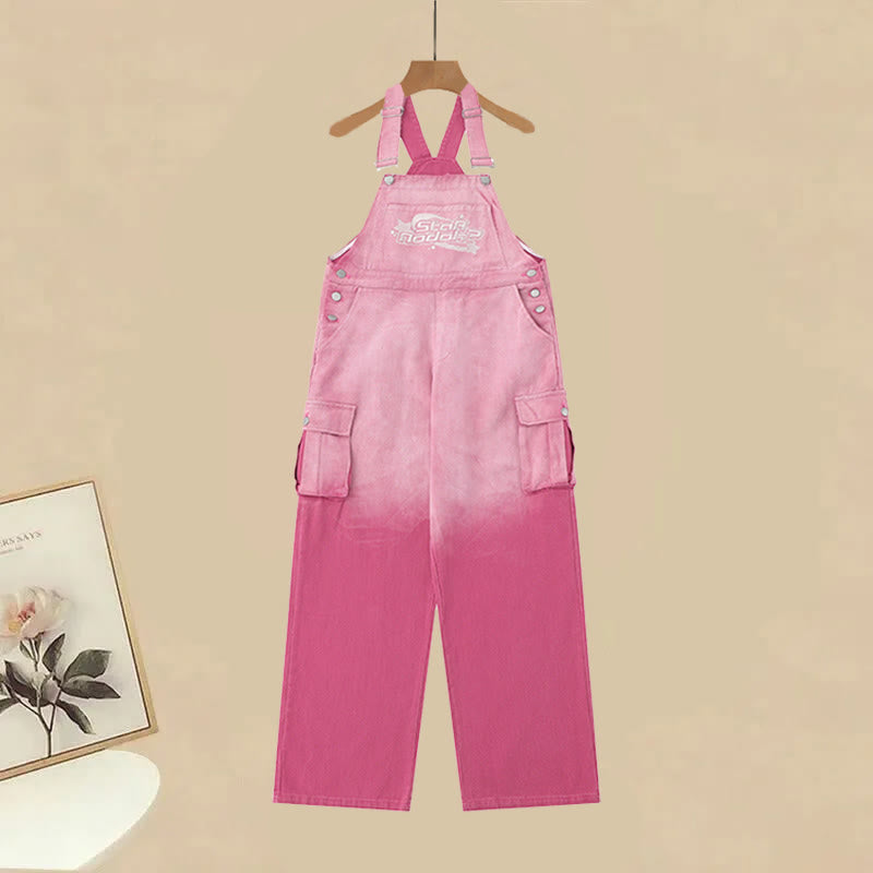 Set Overalls Letter T-shirt Two Drawstring Print Pieces Gradient Butterfly