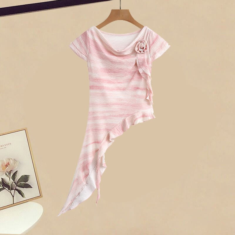 Puffy Pieces Top Skirt Flower 3D Two Irregular Set