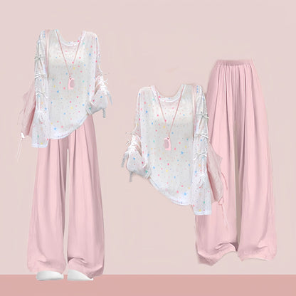 Print Set Coverup Plaid Pants Two Pieces Star