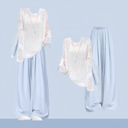 Print Set Coverup Plaid Pants Two Pieces Star