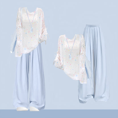 Print Set Coverup Plaid Pants Two Pieces Star