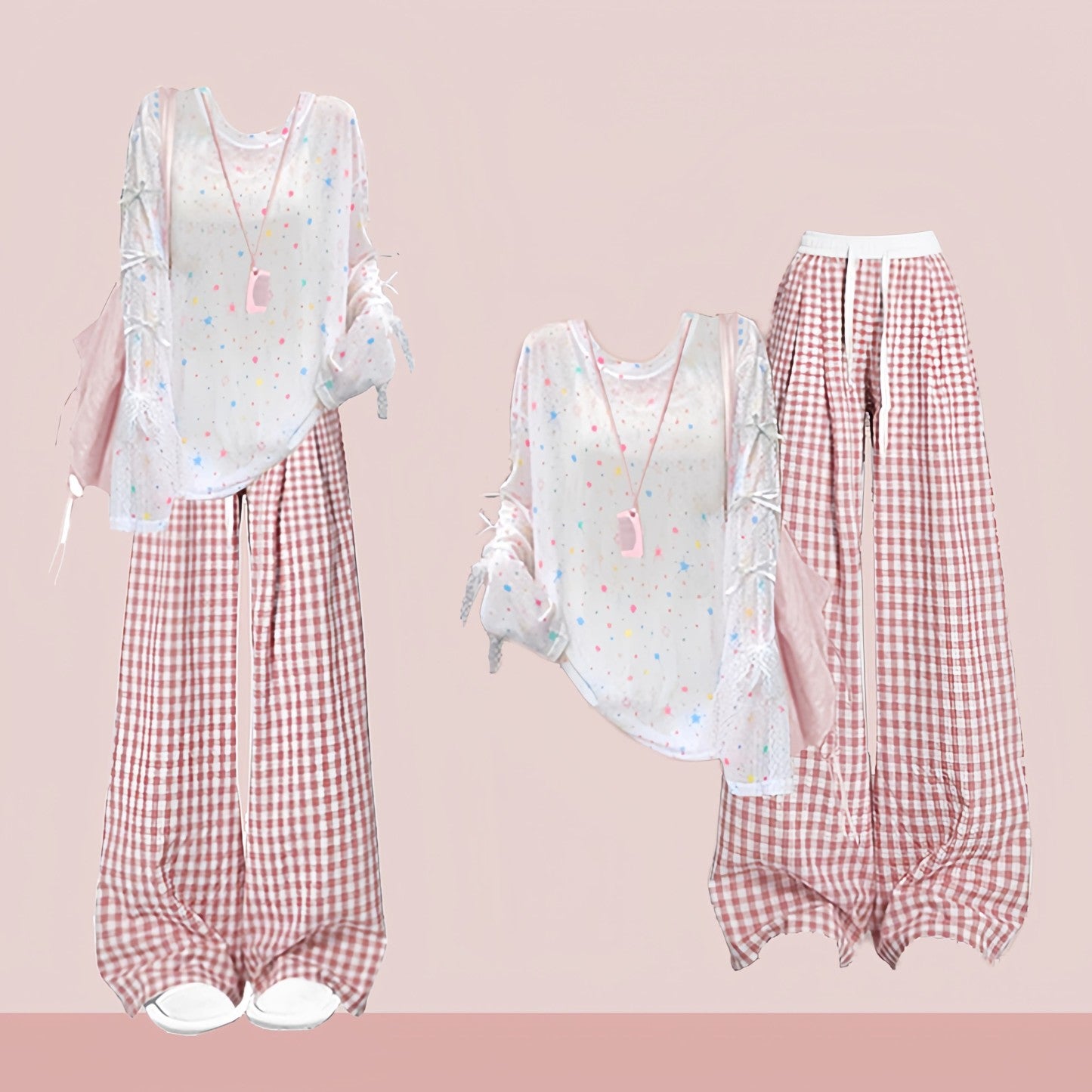 Print Set Coverup Plaid Pants Two Pieces Star