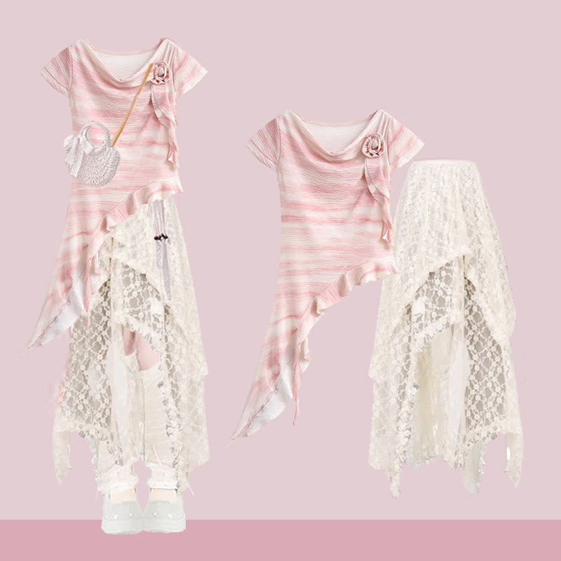 3D Flower Top Pieces Set Pantskirt Leg Two Irregular Wide