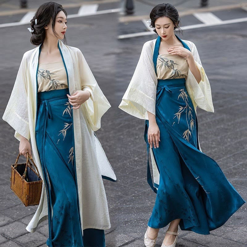 Cardigan Embroidery Bamboo Skirt Pieces Cami Top Vintage Three