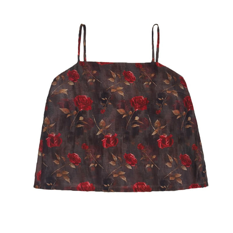 Three Flower Vintage Top Skirt Print Cami Cardigan Pieces