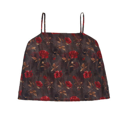 Three Flower Vintage Top Skirt Print Cami Cardigan Pieces