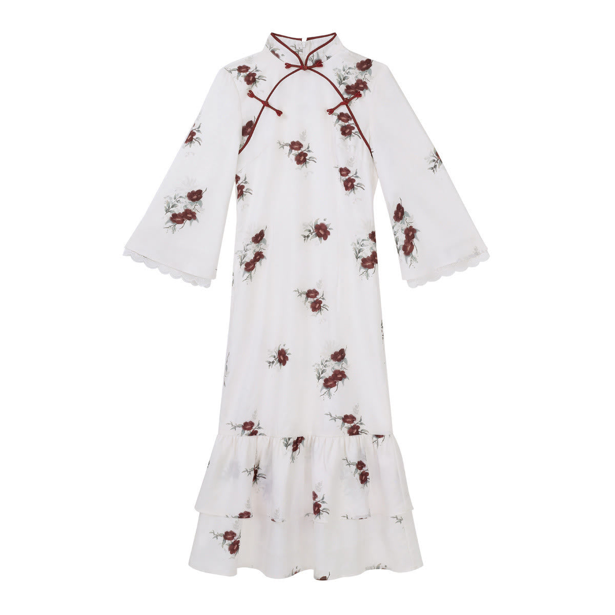 Pieces Buckle Two Vintage Flower Dress Cloak Embroidery