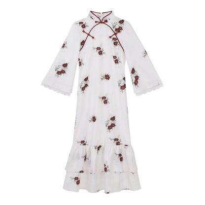 Pieces Buckle Two Vintage Flower Dress Cloak Embroidery