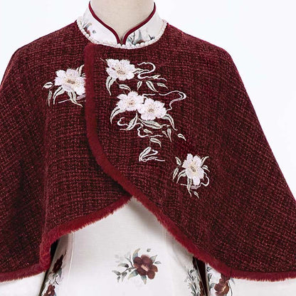 Pieces Buckle Two Vintage Flower Dress Cloak Embroidery