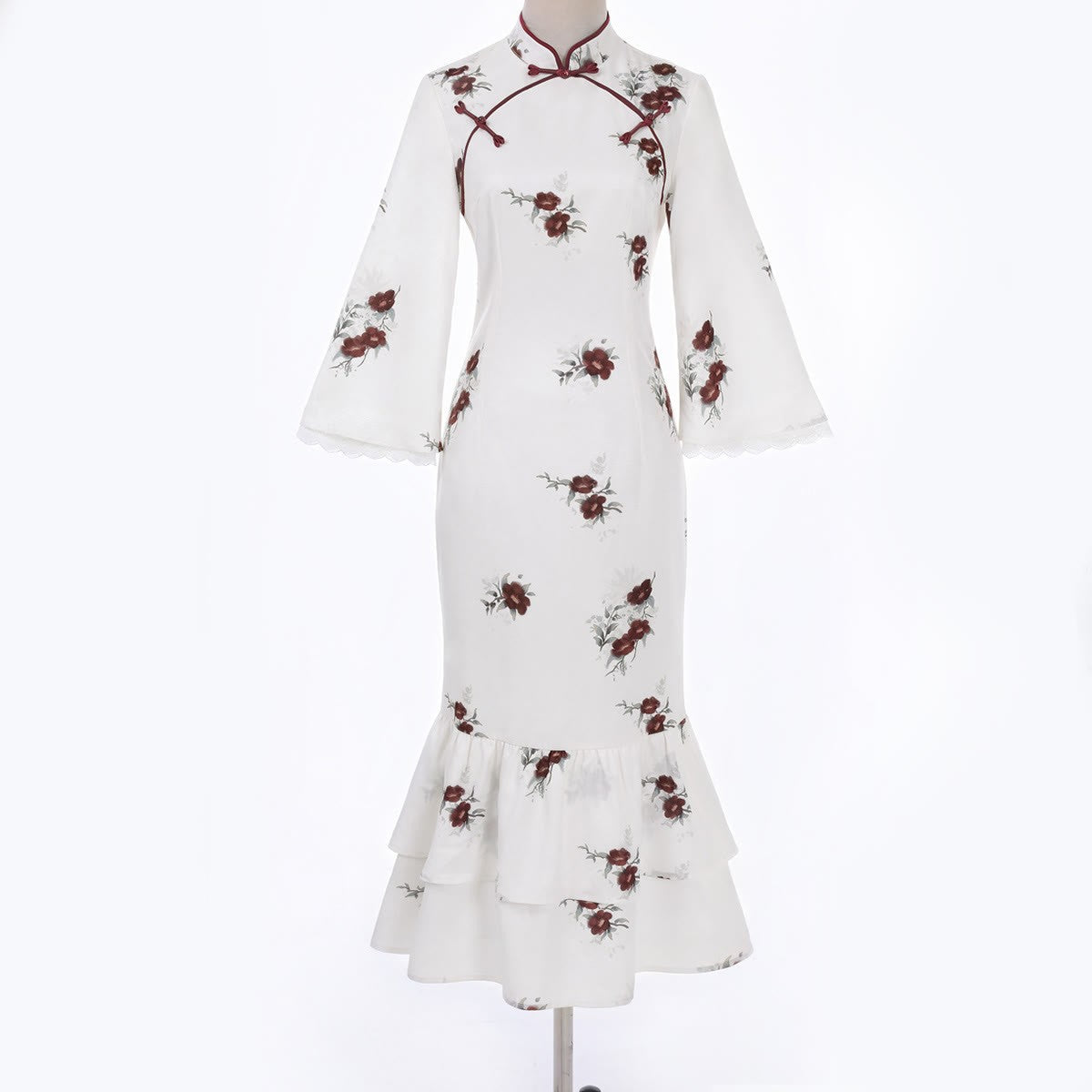 Pieces Buckle Two Vintage Flower Dress Cloak Embroidery