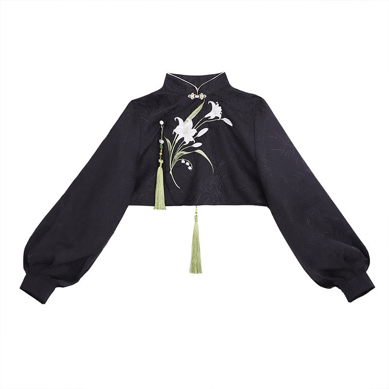 Pearl Dress Pieces Tassel Embroidery Top Two Vintage Flower