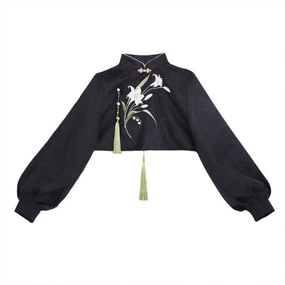 Pearl Dress Pieces Tassel Embroidery Top Two Vintage Flower