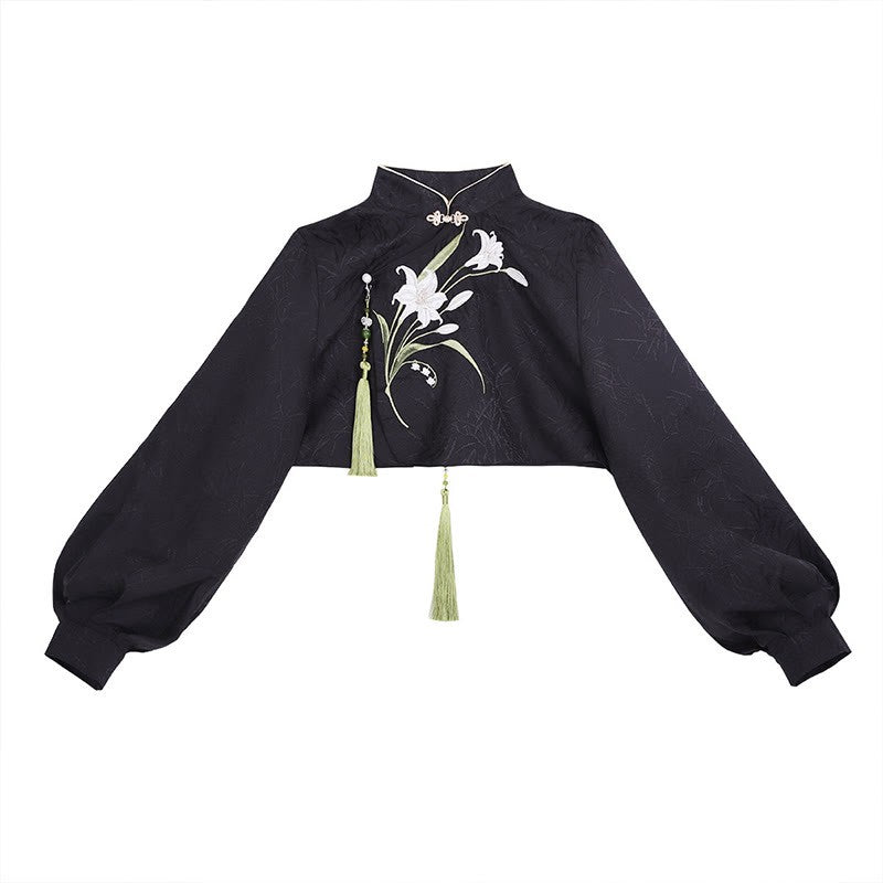 Pearl Dress Pieces Tassel Embroidery Top Two Vintage Flower