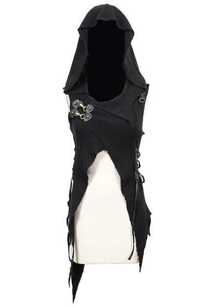 Hooded Asymmetric Gothic Sleeveless Top in Black - NoirEdge