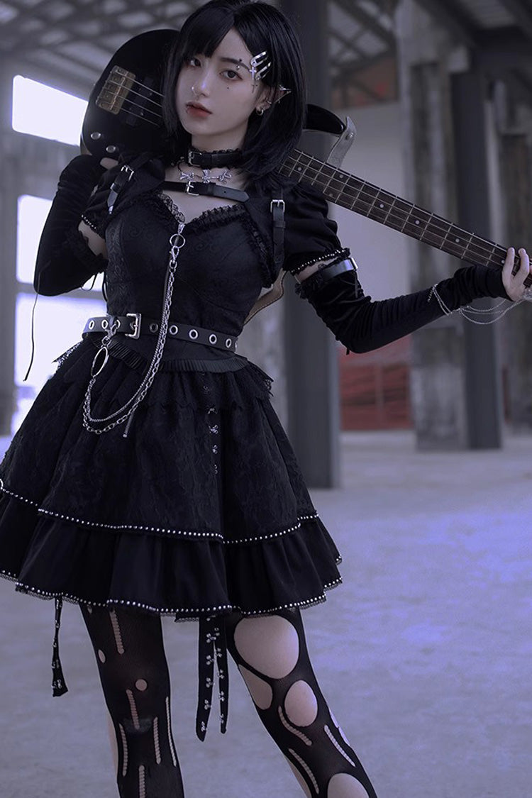 Black Gothic Punk Lolita JSK Dress with Letter Print