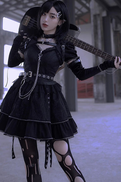Black Gothic Punk Lolita JSK Dress with Letter Print